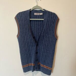 Vintage Blue and Brown Women’s Sweater Vest Merino Wool Size Large Academia